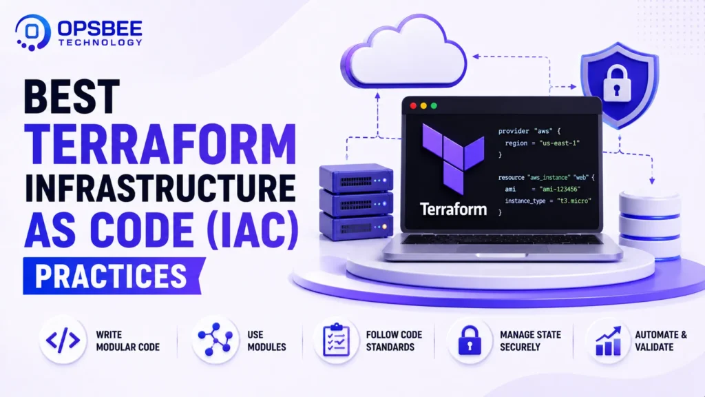 Best Terraform Infrastructure as Code (IaC) Practices – 3D illustration showcasing Terraform automation, Infrastructure as Code, cloud provisioning, DevOps workflows, infrastructure management, and cloud security.